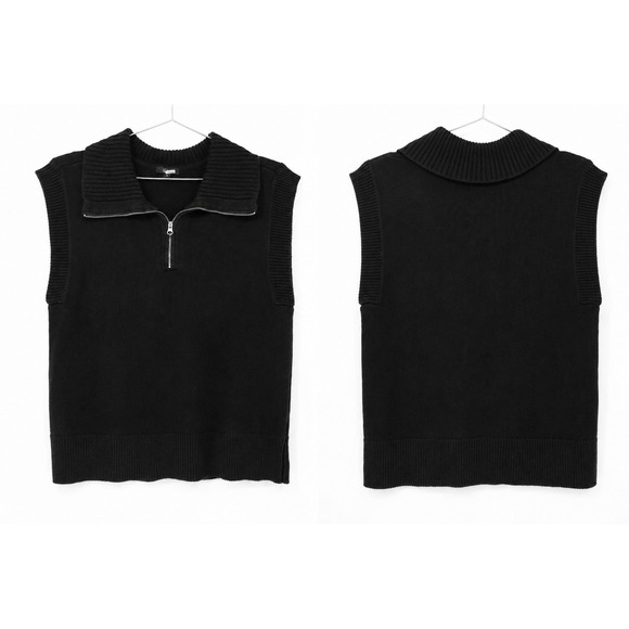 Rails Sweaters - Rails Bodhi Sweater Vest Size M Black Cotton Cashmere Zip Front VGUC